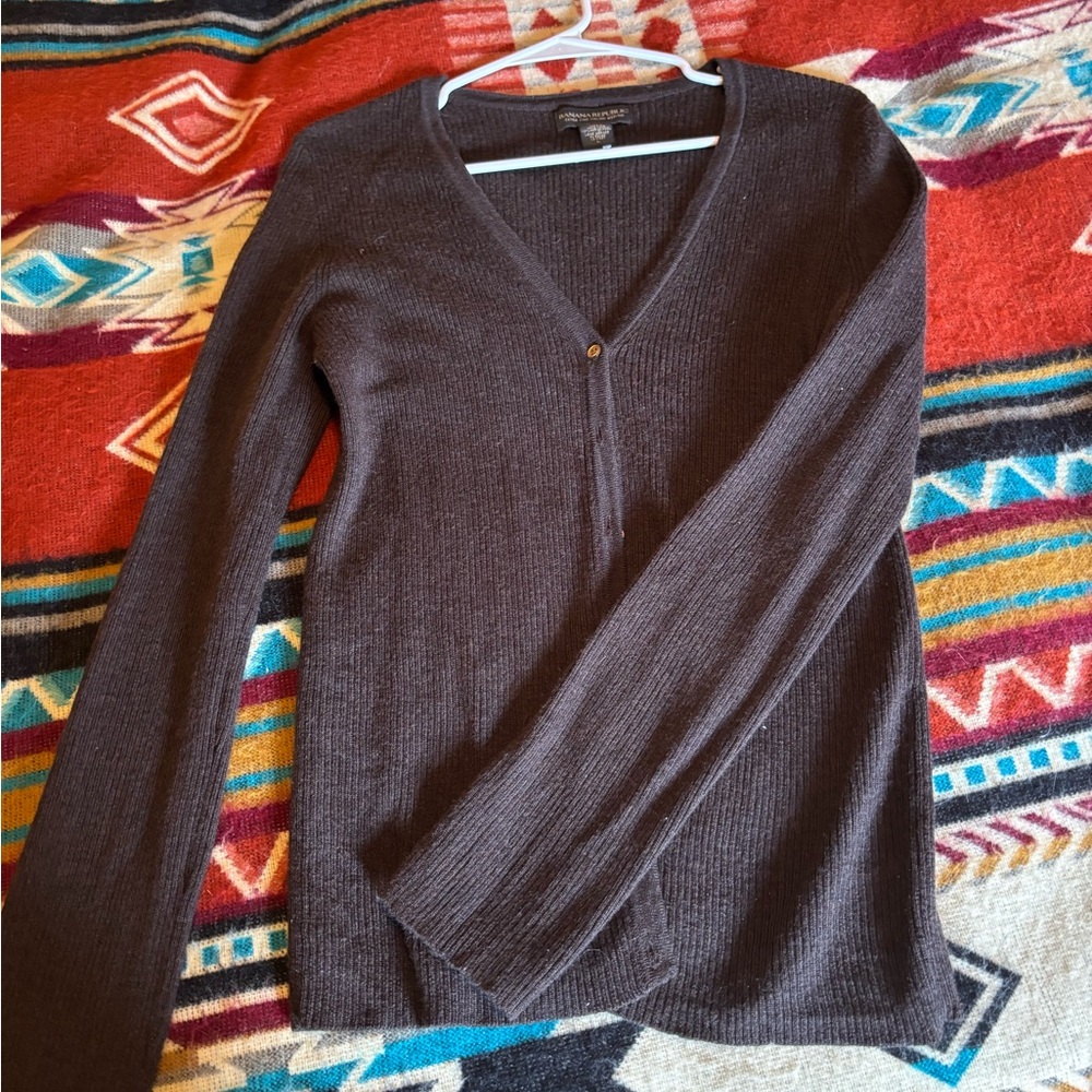 Elegant Dark Brown V-Neck Sweater